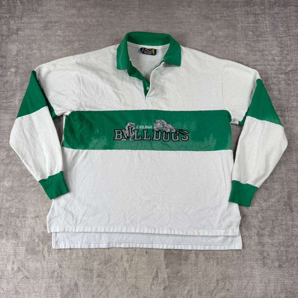 Celina Bulldogs Sweatshirt Mens XL White Vintage 80s Rugby Polo Embroidered